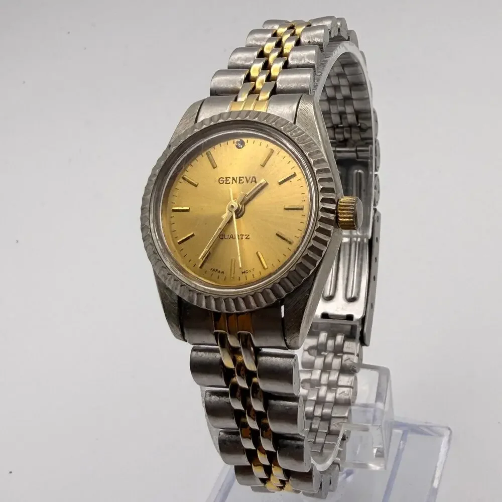Vintage Geneva Ladies' Two-Tone Quartz Watch 90s Style Working New Battery